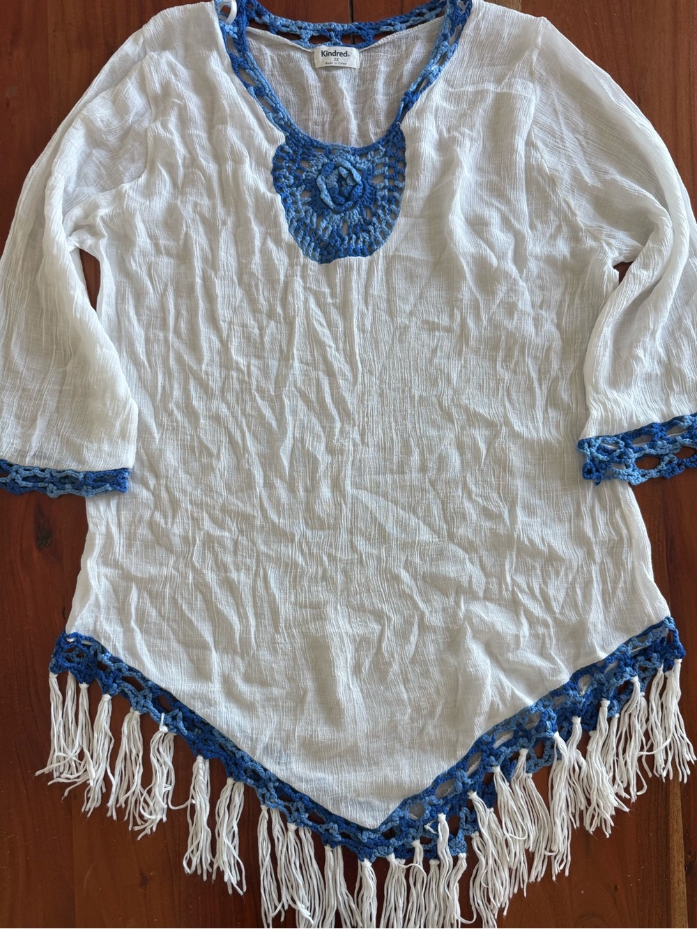 Kindred White & Blue Crochet-Trim Swim Coverup